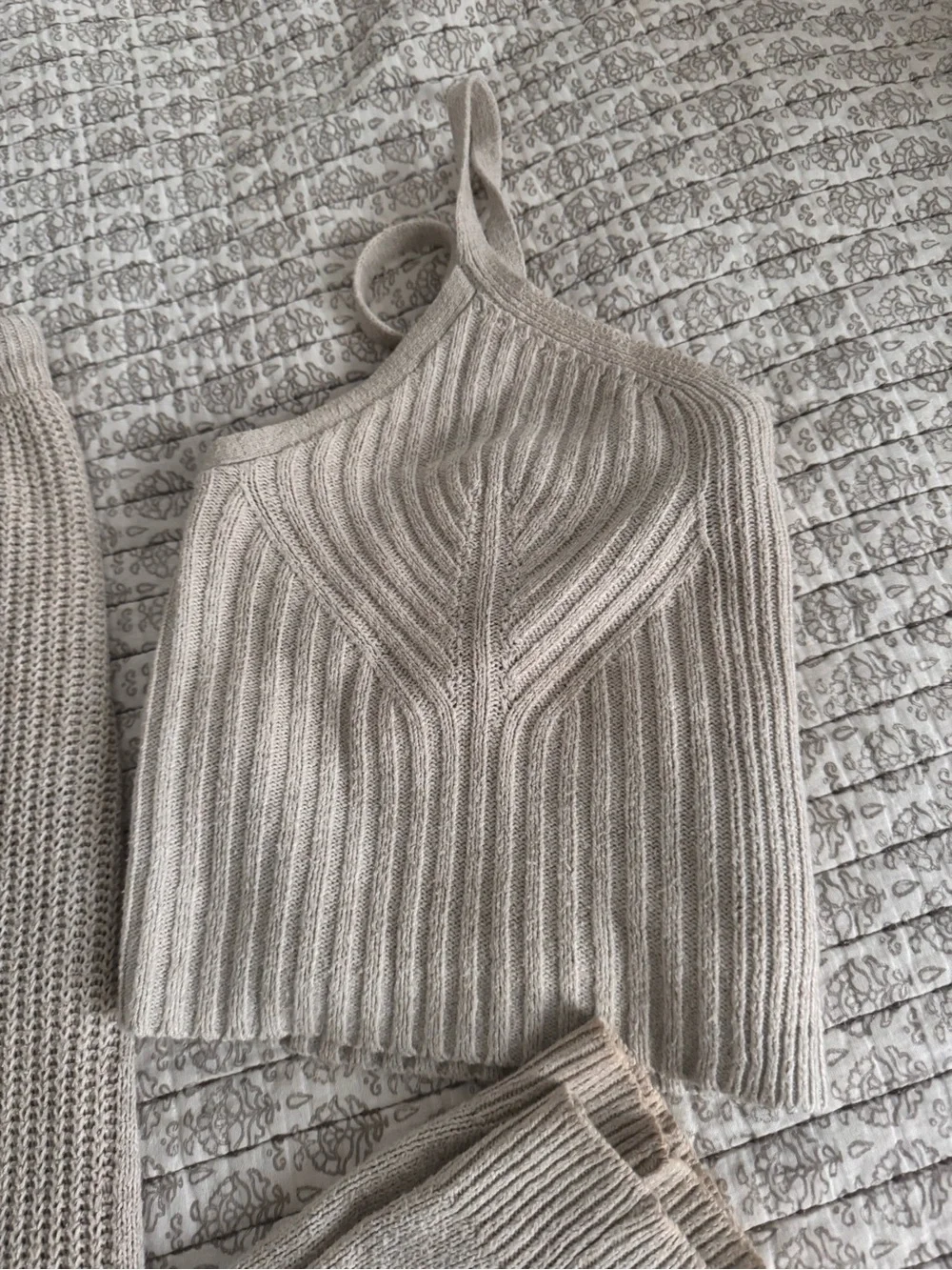 Auden Ribbed Knit Cami and Skirt Set - Light Beige